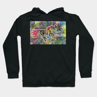 Explore Magic. Magical Unicorn Watercolor Illustration. Hoodie